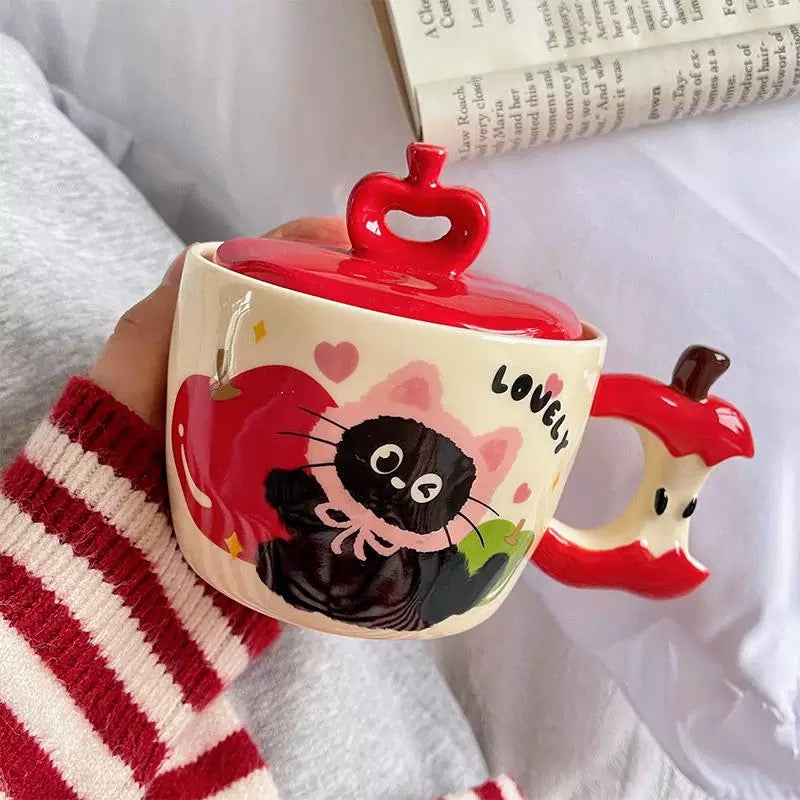 Lovely Kitty Apple Ceramic Mug