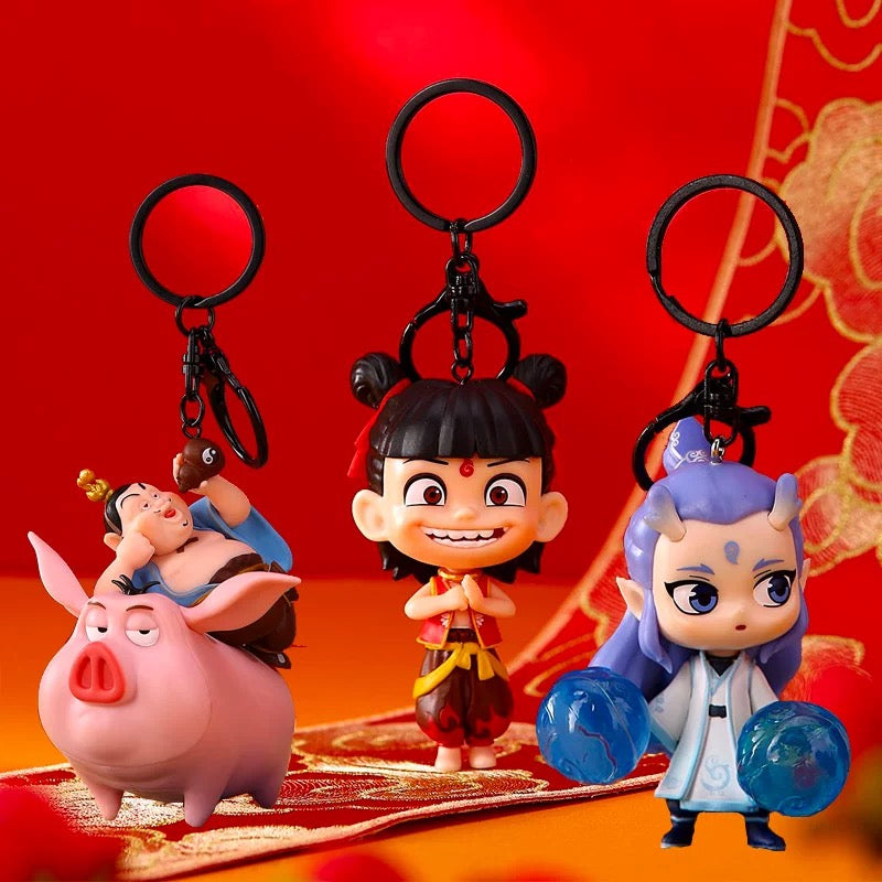 Nezha & Ao Bing Keychain Set – Chinese Mythology Figure Keychains, Cute Anime Bag Charms