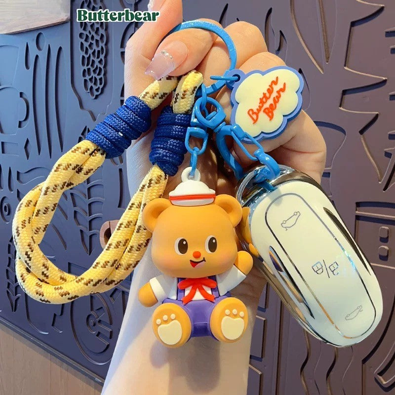 Butter Bear Rope Keychain – Cute Cartoon Bear Bag Charm