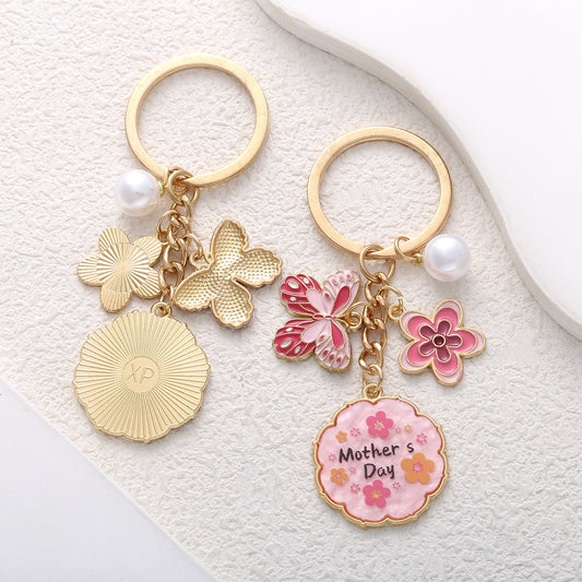 Mother’s Day Floral Keychain – Butterfly & Pearl Charm Gift