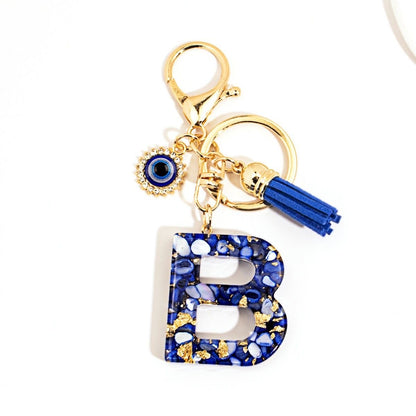 Custom Blue Evil Eye Initial Keychain – Personalized Resin Letter Bag Charm V Boutique Studio