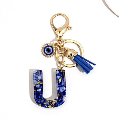 Custom Blue Evil Eye Initial Keychain – Personalized Resin Letter Bag Charm V Boutique Studio