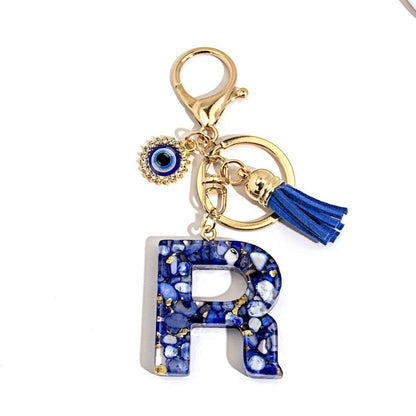 Custom Blue Evil Eye Initial Keychain – Personalized Resin Letter Bag Charm V Boutique Studio