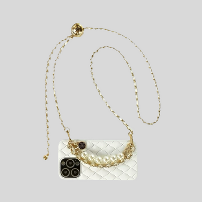 Elegant Quilted iPhone Case with Pearl Charm – Classy Gift Idea
