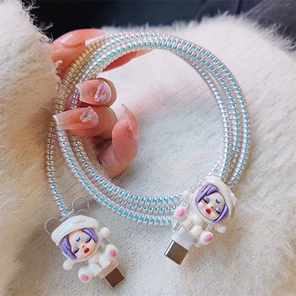 Cute 3D Doll Charging Cable Cover – Kawaii USB Plug Protector