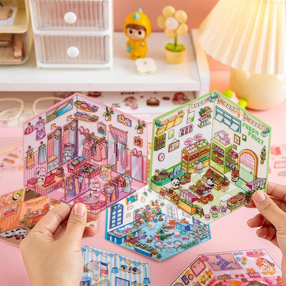 Kawaii Miniature Shop Sticker Set – 3D Puffy Stickers for DIY & Crafts