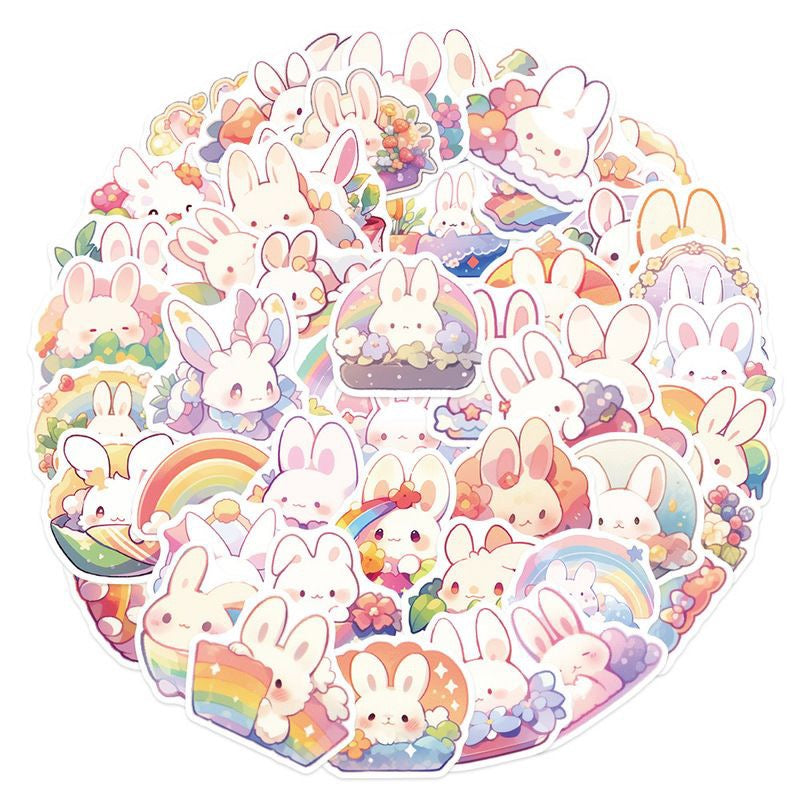 Kawaii Rainbow Bunny Stickers 50 Pcs V Boutique Studio