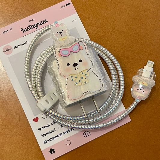 Cute Bear Charging Cable Protector Set – 3D Cartoon Plug & Cord Cover