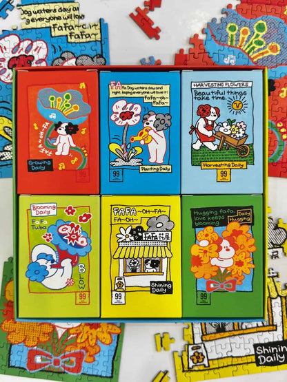 Puffinkids Fafa Dog Blooming Days 6 x 99 Piece Mini Jigsaw Puzzle Set Puffinkids
