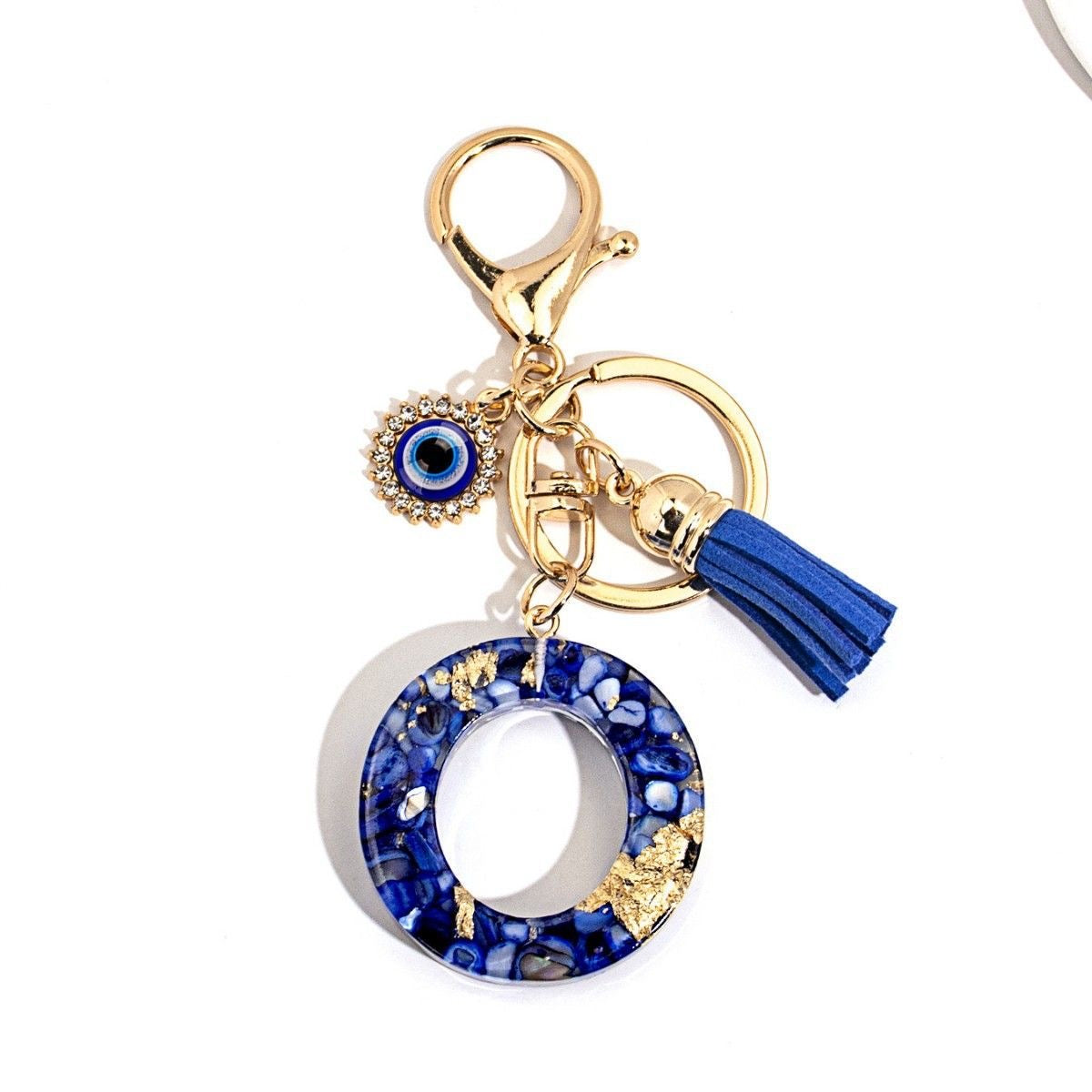 Custom Blue Evil Eye Initial Keychain – Personalized Resin Letter Bag Charm V Boutique Studio