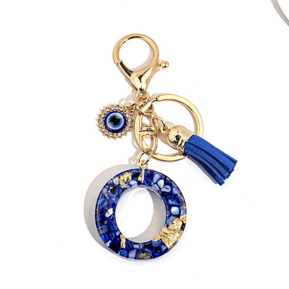 Custom Blue Evil Eye Initial Keychain – Personalized Resin Letter Bag Charm V Boutique Studio