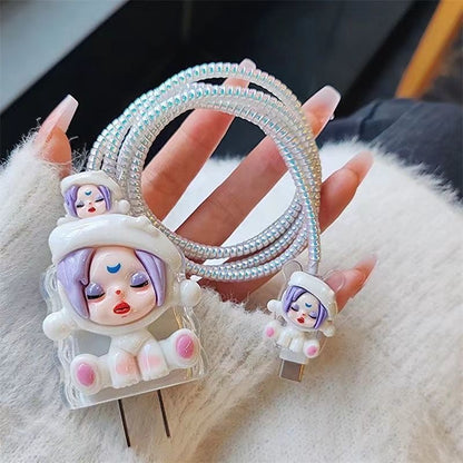 Cute 3D Doll Charging Cable Cover – Kawaii USB Plug Protector