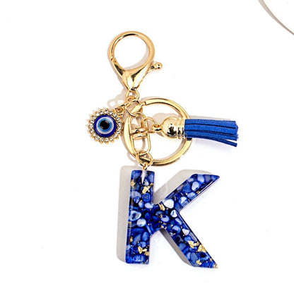 Custom Blue Evil Eye Initial Keychain – Personalized Resin Letter Bag Charm V Boutique Studio