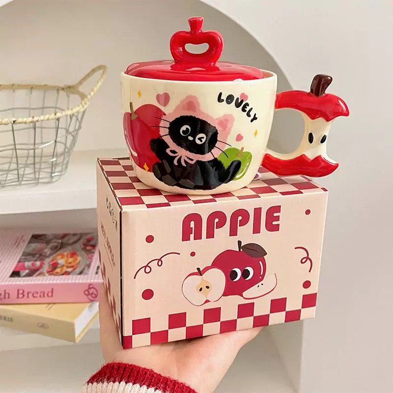 Lovely Kitty Apple Ceramic Mug