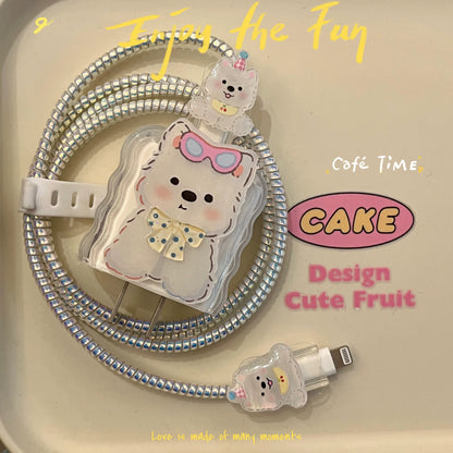 Cute Bear Charging Cable Protector Set – 3D Cartoon Plug & Cord Cover V Boutique Studio