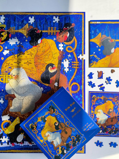 Pin Pin Blue Night 521 Piece Glow in the Dark Gold Foil Jigsaw Puzzle Pin Pin