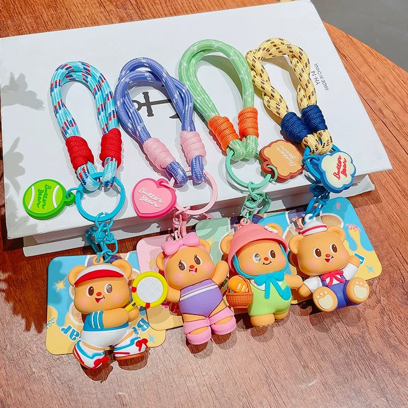 Butter Bear Rope Keychain – Cute Cartoon Bear Bag Charm