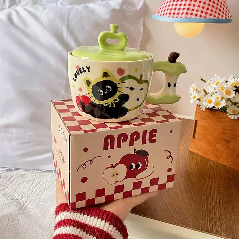 Lovely Kitty Apple Ceramic Mug