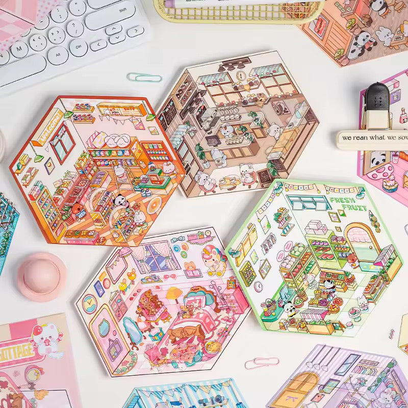 Kawaii Miniature Shop Sticker Set – 3D Puffy Stickers for DIY & Crafts
