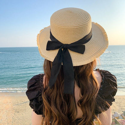 Women’s Straw Sun Hat with Bow – Wide Brim Summer Beach Hat, UV Protection