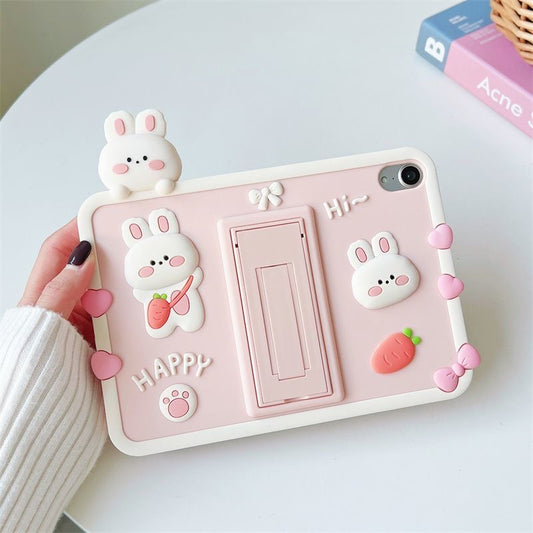 Kawaii Bunny iPad Case with Stand – Pink 3D Shockproof Cover