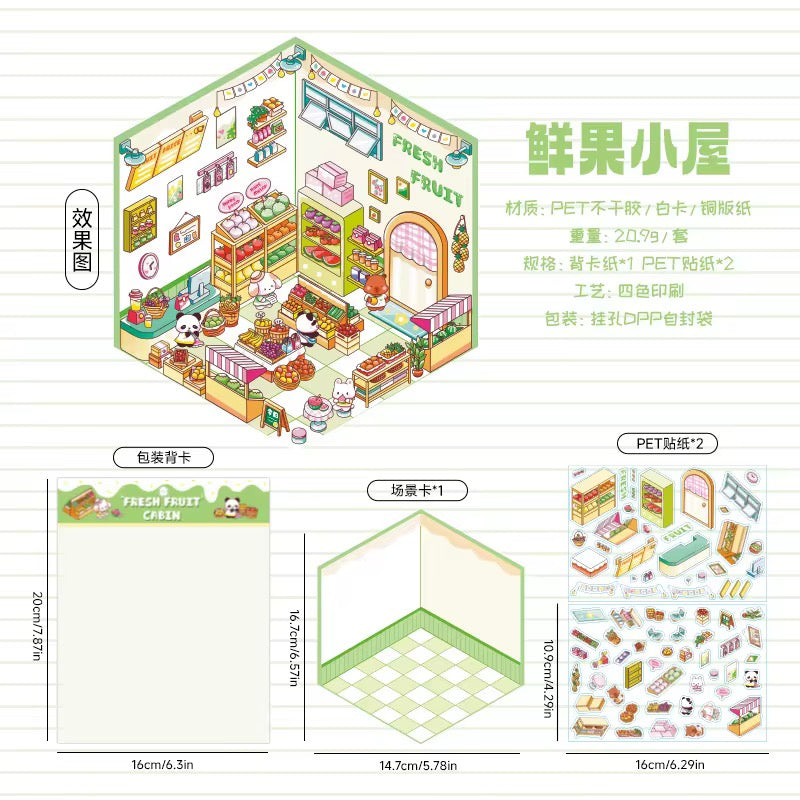 Kawaii Miniature Shop Sticker Set – 3D Puffy Stickers for DIY & Crafts