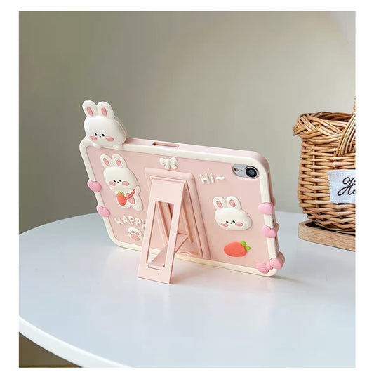 Kawaii Bunny iPad Case with Stand – Pink 3D Shockproof Cover