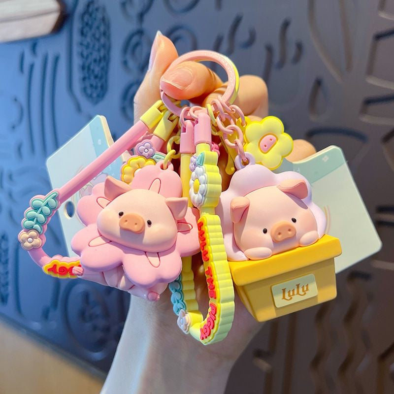 Kawaii Flower Pig Keychain