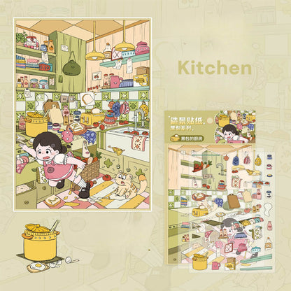 Adorable Room Scene Stickers – 3D Mini DIY for Journals & Scrapbooking