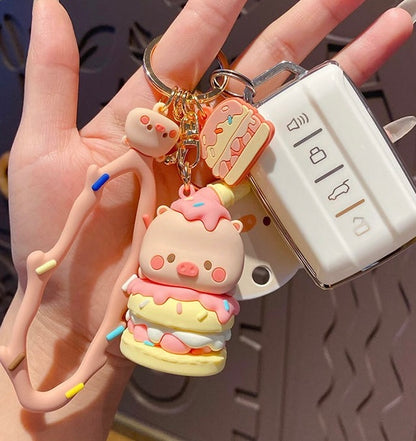Squishy Piggy Dessert Keychain – Kawaii Gift Accessory