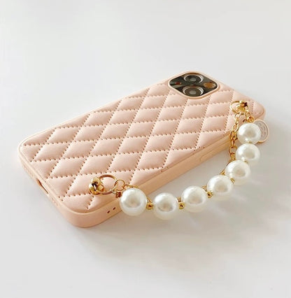 Elegant Quilted iPhone Case with Pearl Charm – Classy Gift Idea