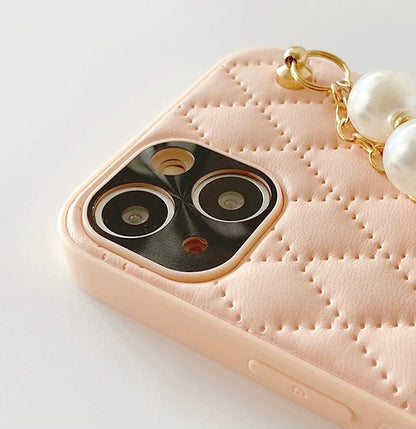 Elegant Quilted iPhone Case with Pearl Charm – Classy Gift Idea