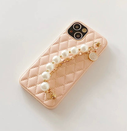 Elegant Quilted iPhone Case with Pearl Charm – Classy Gift Idea