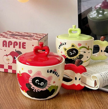 Lovely Kitty Apple Ceramic Mug