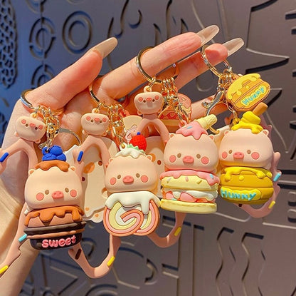 Squishy Piggy Dessert Keychain – Kawaii Gift Accessory