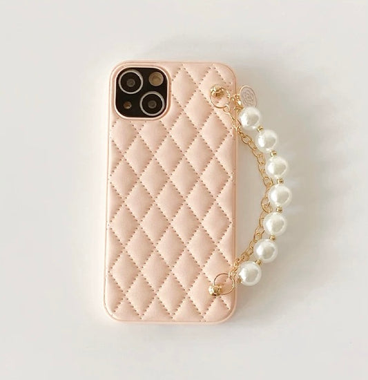 Elegant Quilted iPhone Case with Pearl Charm – Classy Gift Idea