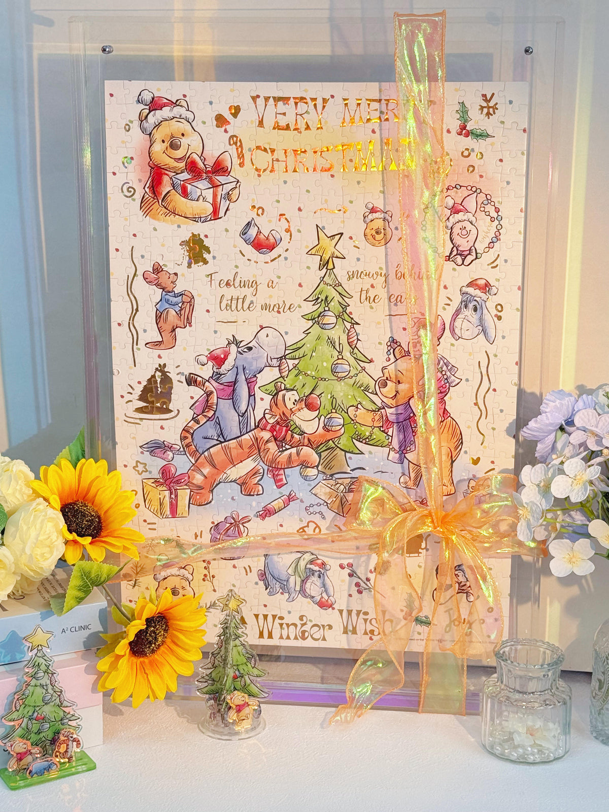 Winnie the Pooh Very Merry Christmas 500-Piece Double-Sided Gold Foil Puzzle Gubu