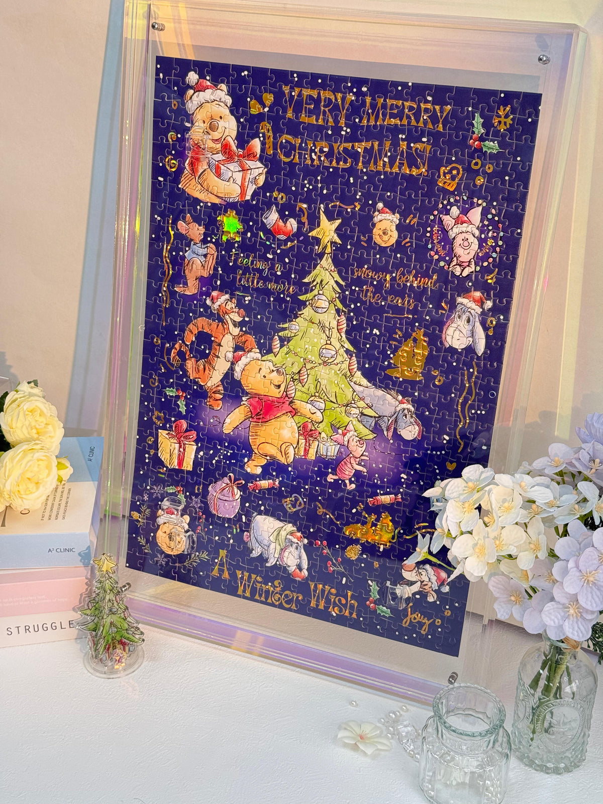 Winnie the Pooh Very Merry Christmas 500-Piece Double-Sided Gold Foil Puzzle Gubu