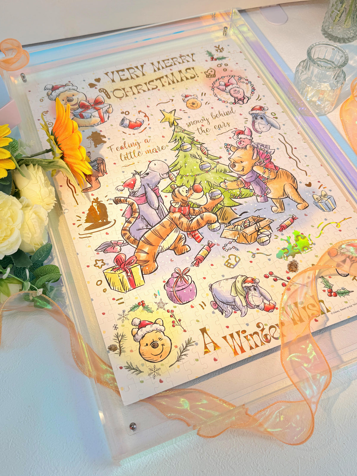 Winnie the Pooh Very Merry Christmas 500-Piece Double-Sided Gold Foil Puzzle Gubu