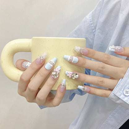 Blue Ribbon Romance Press-on Nails
