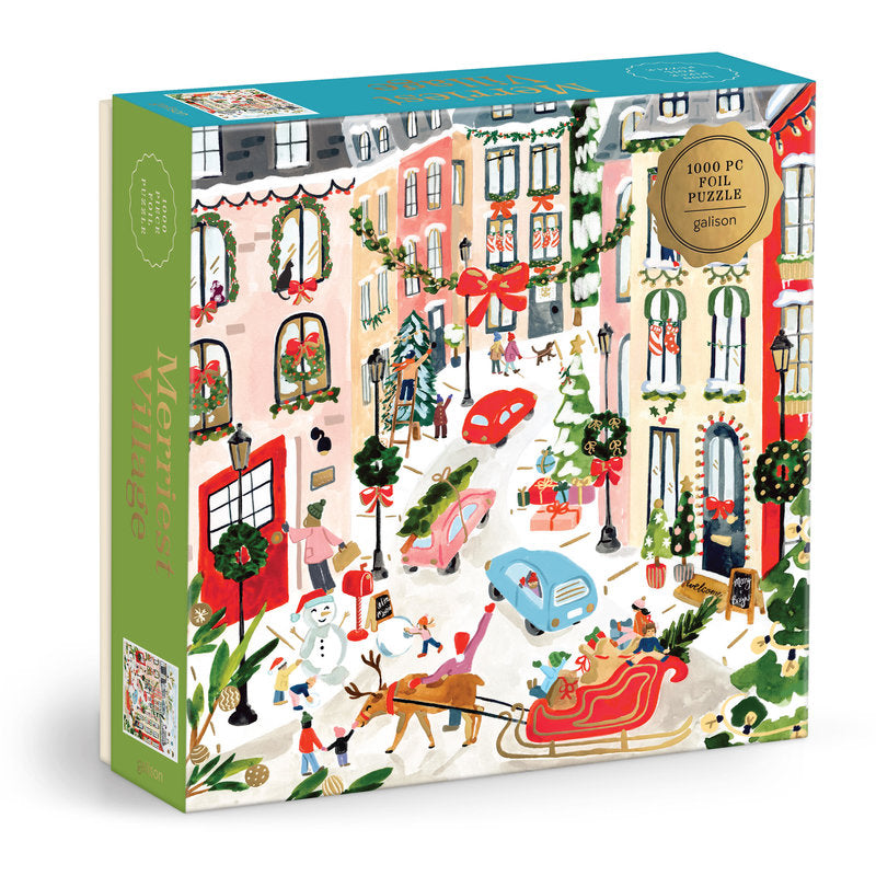 Galison Merriest Village 1000 Piece Foil Puzzle Galison