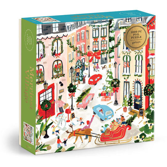 Galison Merriest Village 1000 Piece Foil Puzzle