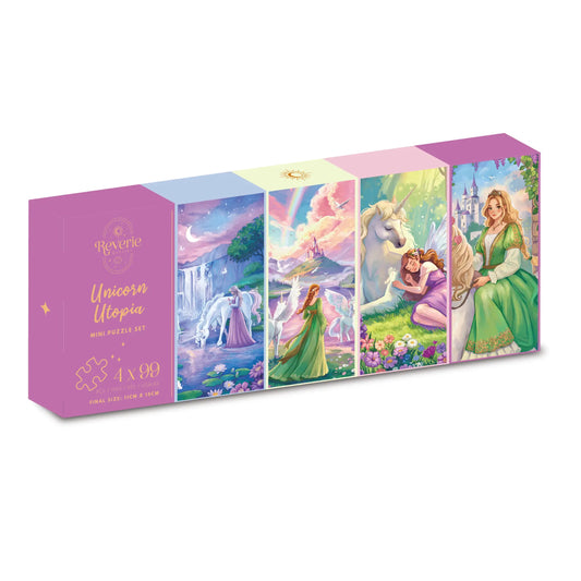 Unicorn Utopia 4 X 99 Piece Mini Puzzle Set Reverie Puzzles