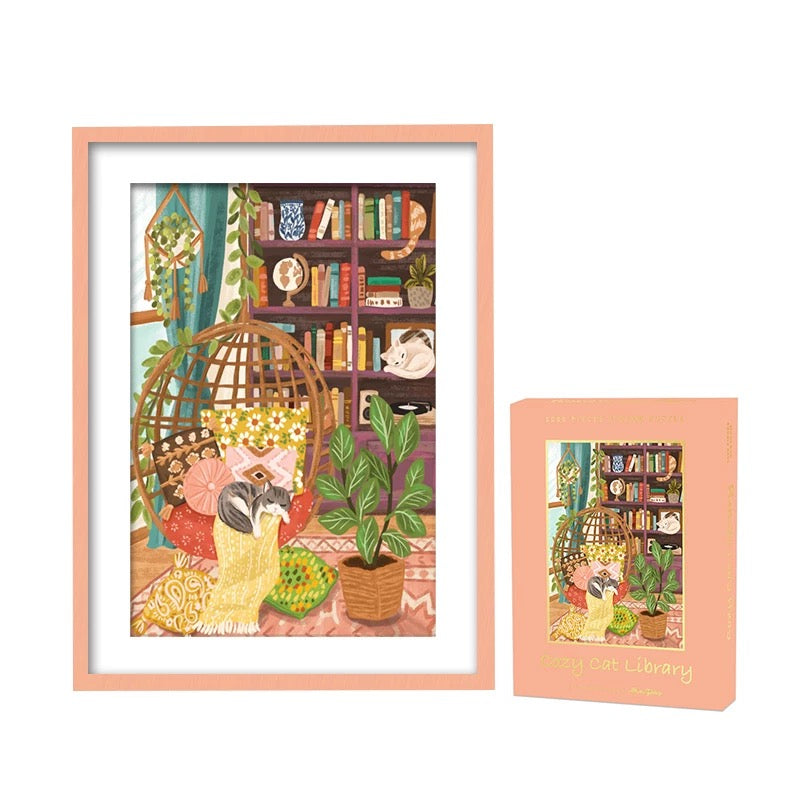 Cozy Cat Library 1000 Piece Jigsaw Puzzle
