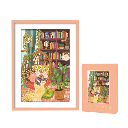 Cozy Cat Library 1000 Piece Jigsaw Puzzle