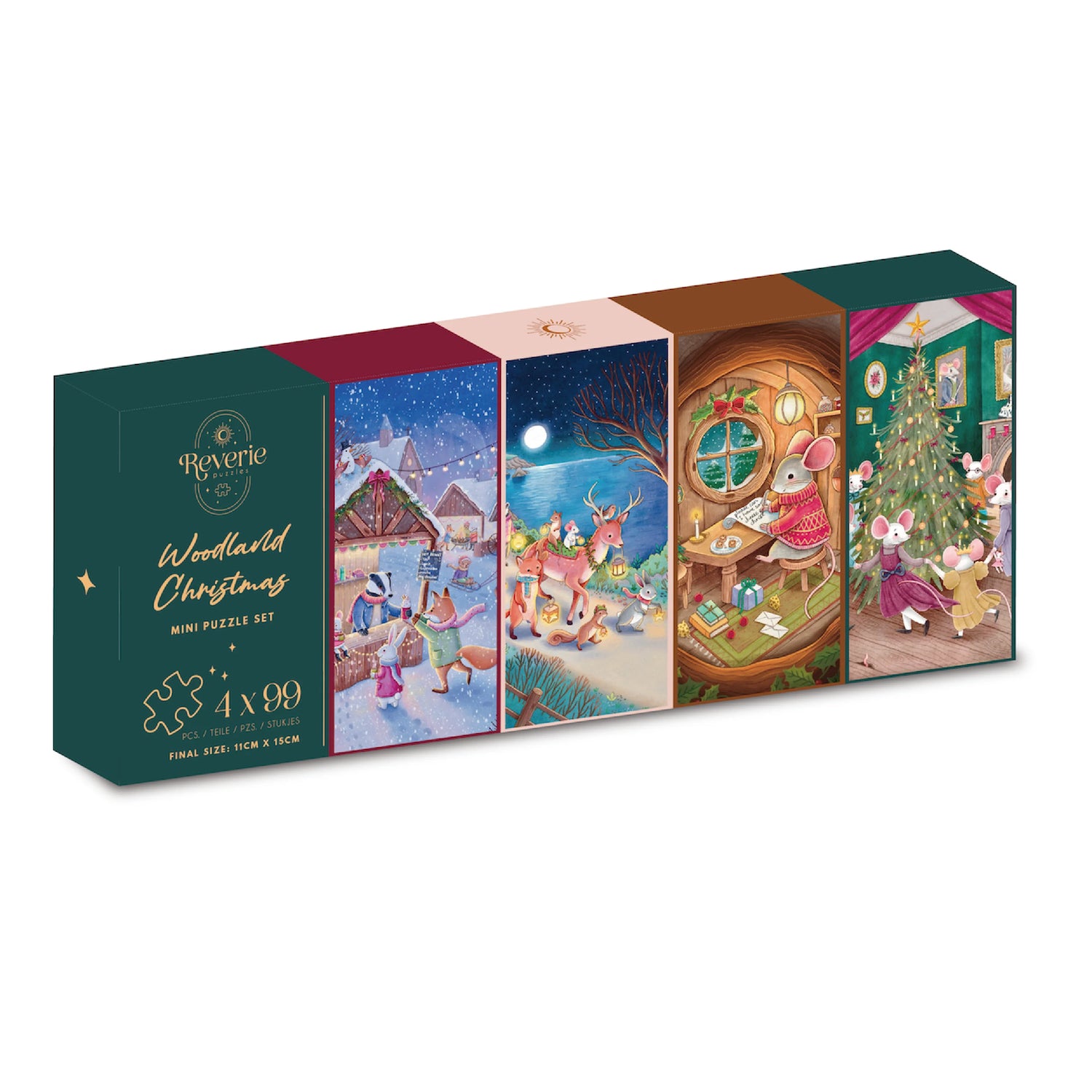 Woodland Christmas 4 x 99 Piece Mini Puzzle Set Reverie Puzzles