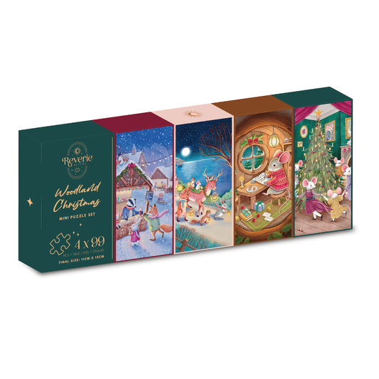 Woodland Christmas 4 x 99 Piece Mini Puzzle Set Reverie Puzzles