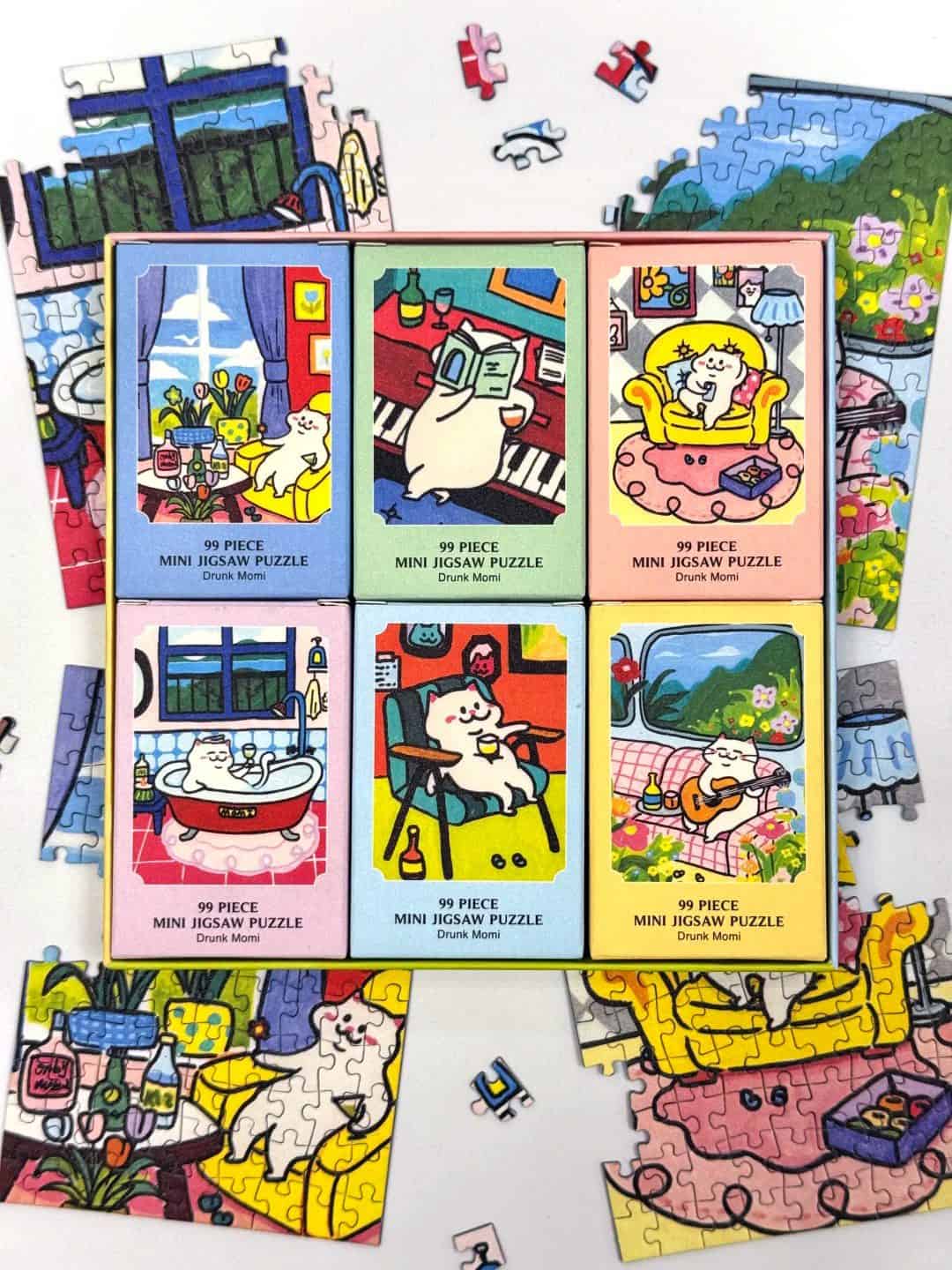Puffinkids Drunk Momi First Edition 6 x 99 Piece Mini Jigsaw Puzzle Set Puffinkids