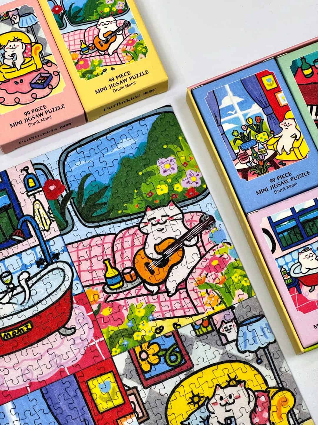 Puffinkids Drunk Momi First Edition 6 x 99 Piece Mini Jigsaw Puzzle Set Puffinkids