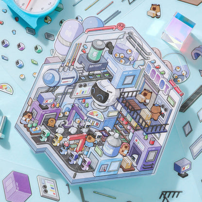 Factory Miniature Sticker Kit – 3D DIY Scene for Journals & Crafts